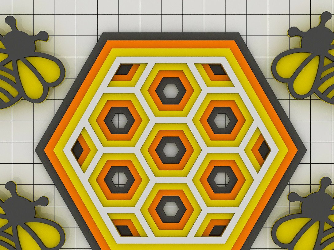 Intra απο ξύλο plywood 3mm-4mm πάχος 3D Bee , Layered Honeycomb  Δίασταση 30x20 cm INTRAFABR-39956002