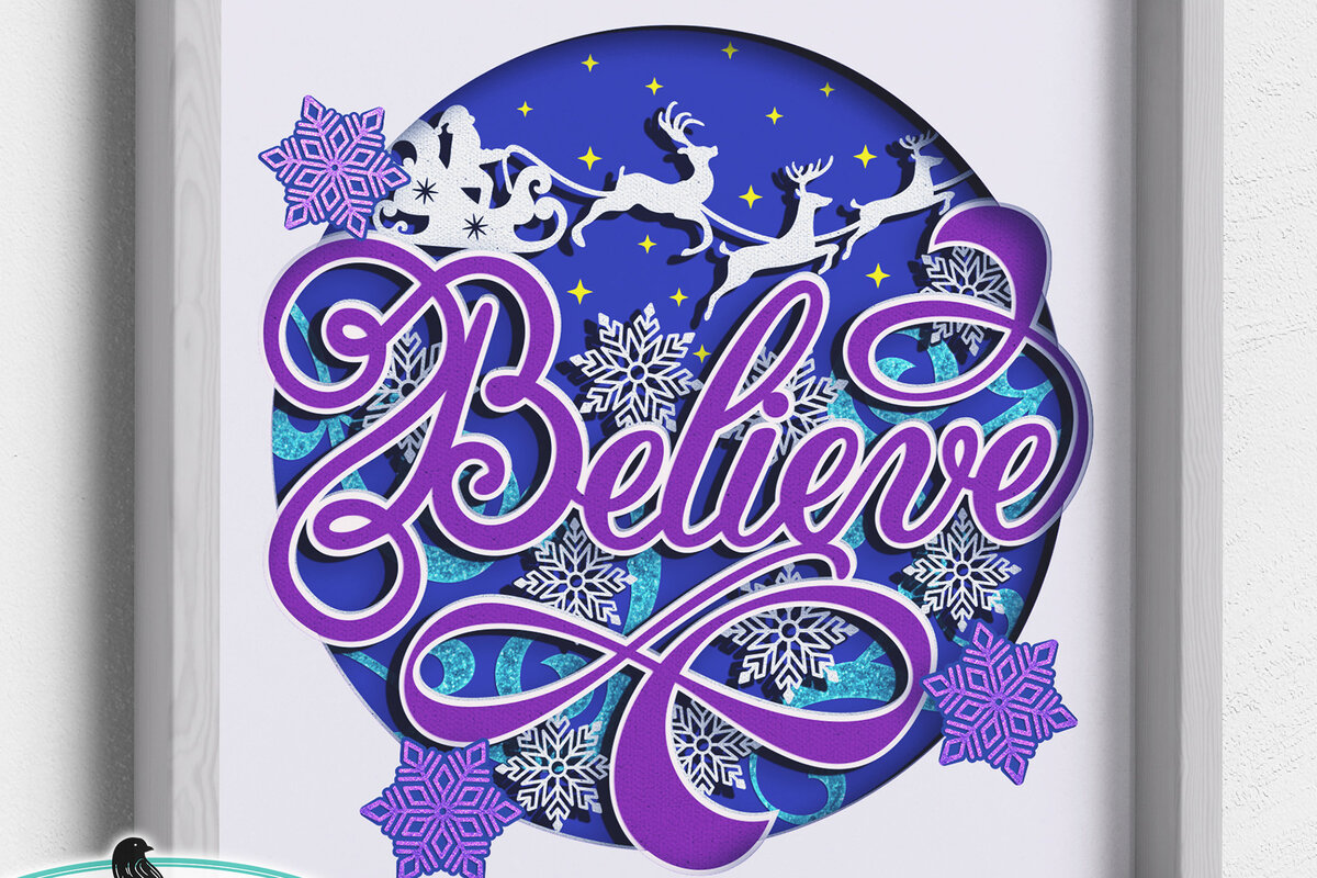 Σετ των 3 Intra απο ξύλο plywood 3mm-4mm πάχος 3D Believe Santa Shadow Box Δίασταση 8x8 cm INTRAFABR-53929633