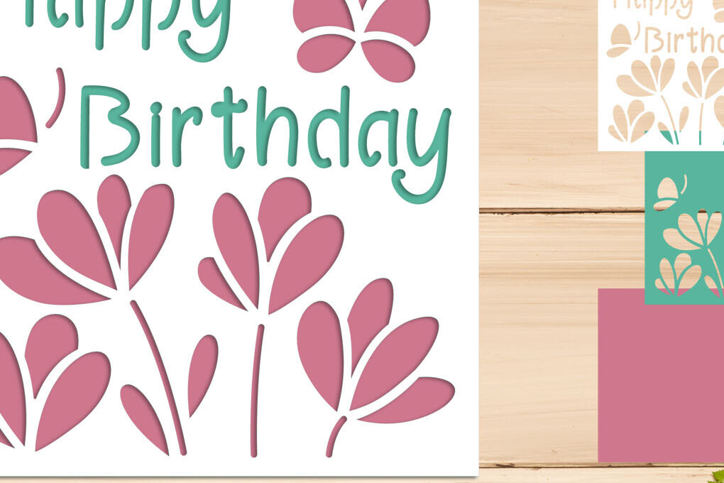 Σετ των 3 Intra απο ξύλο plywood 3mm-4mm πάχος Τρισδιάστατη κάρτα γενεθλίων με λουλούδια Δίασταση 8x8 cm INTRAFABR-102853113