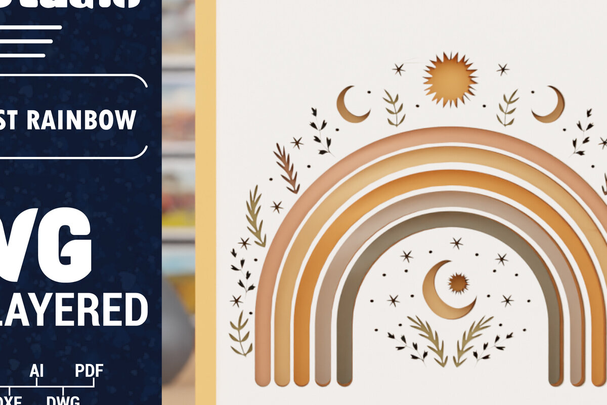 Σετ των 2 Intra απο ξύλο plywood 3mm-4mm πάχος 3D Boho Rainbow Multilayer Paper Cut Δίασταση 1500x1500 cm INTRAFABR-117810053