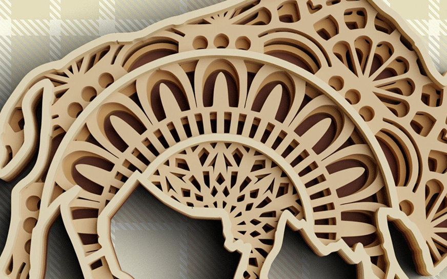 Σετ των 2 Intra απο ξύλο plywood 3mm-4mm πάχος 3D Buffalo 3D Bull Δίασταση 30x30 cm INTRAFABR-77074408