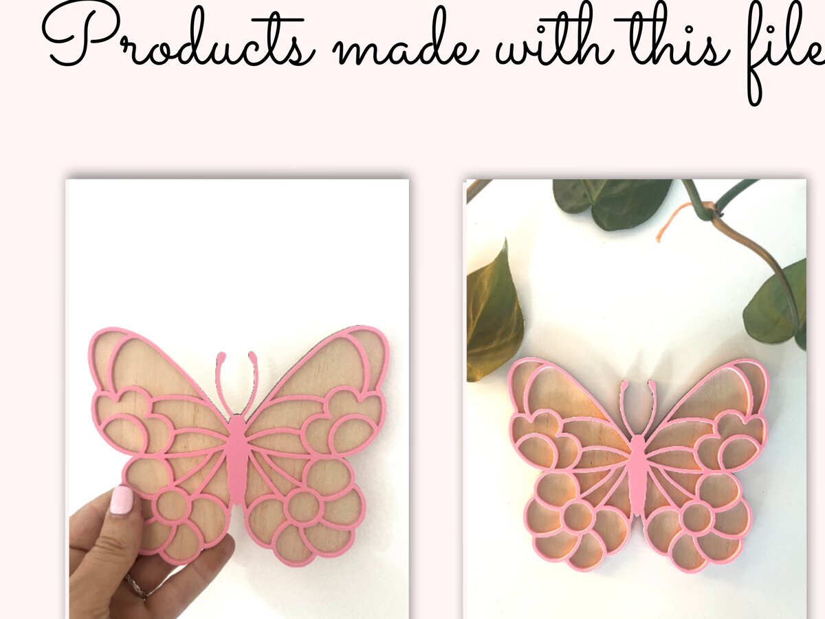 Σετ των 2 Intra απο ξύλο plywood 3mm-4mm πάχος Διακόσμηση τοίχου με διπλό στρώμα 3D πεταλούδων Δίασταση 13x13 cm INTRAFABR-94757943