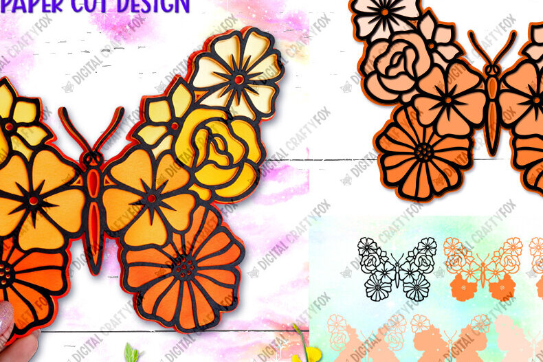 Intra απο ξύλο plywood 3mm-4mm πάχος 3D Butterfly Flower Paper Cut Δίασταση 3600x3600 cm INTRAFABR-80608157