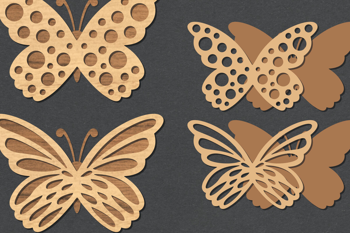 Σετ των 2 Intra απο ξύλο plywood 3mm-4mm πάχος Τρισδιάστατη διακόσμηση με πεταλούδα Δίασταση 15x15 cm INTRAFABR-125452328