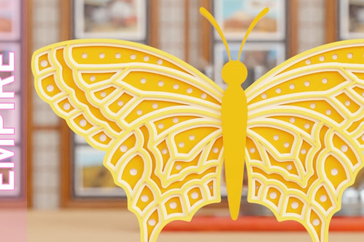 Σετ των 2 Intra απο ξύλο plywood 3mm-4mm πάχος 3D Butterfly Paper Cut Δίασταση 1200x1200 cm INTRAFABR-97001141