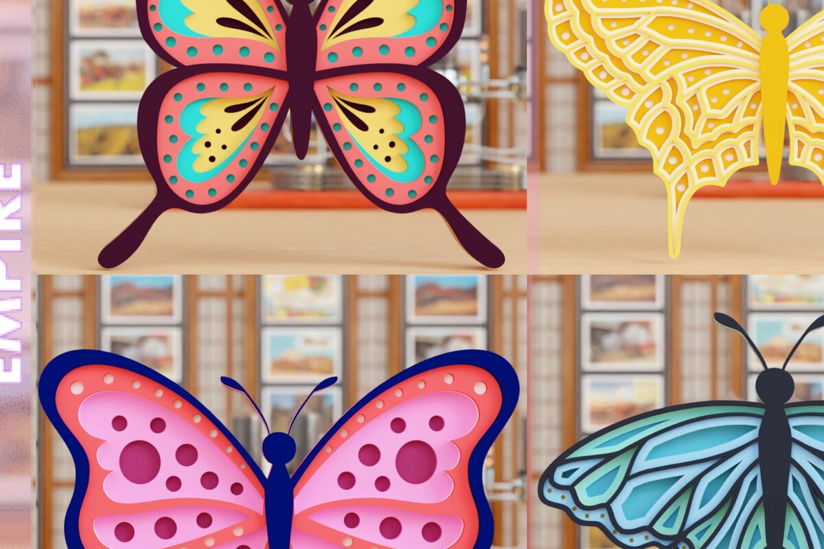 Σετ των 2 Intra απο ξύλο plywood 3mm-4mm πάχος 3D Butterfly Paper Cut V2 Δίασταση 1500x1500 cm INTRAFABR-97154251