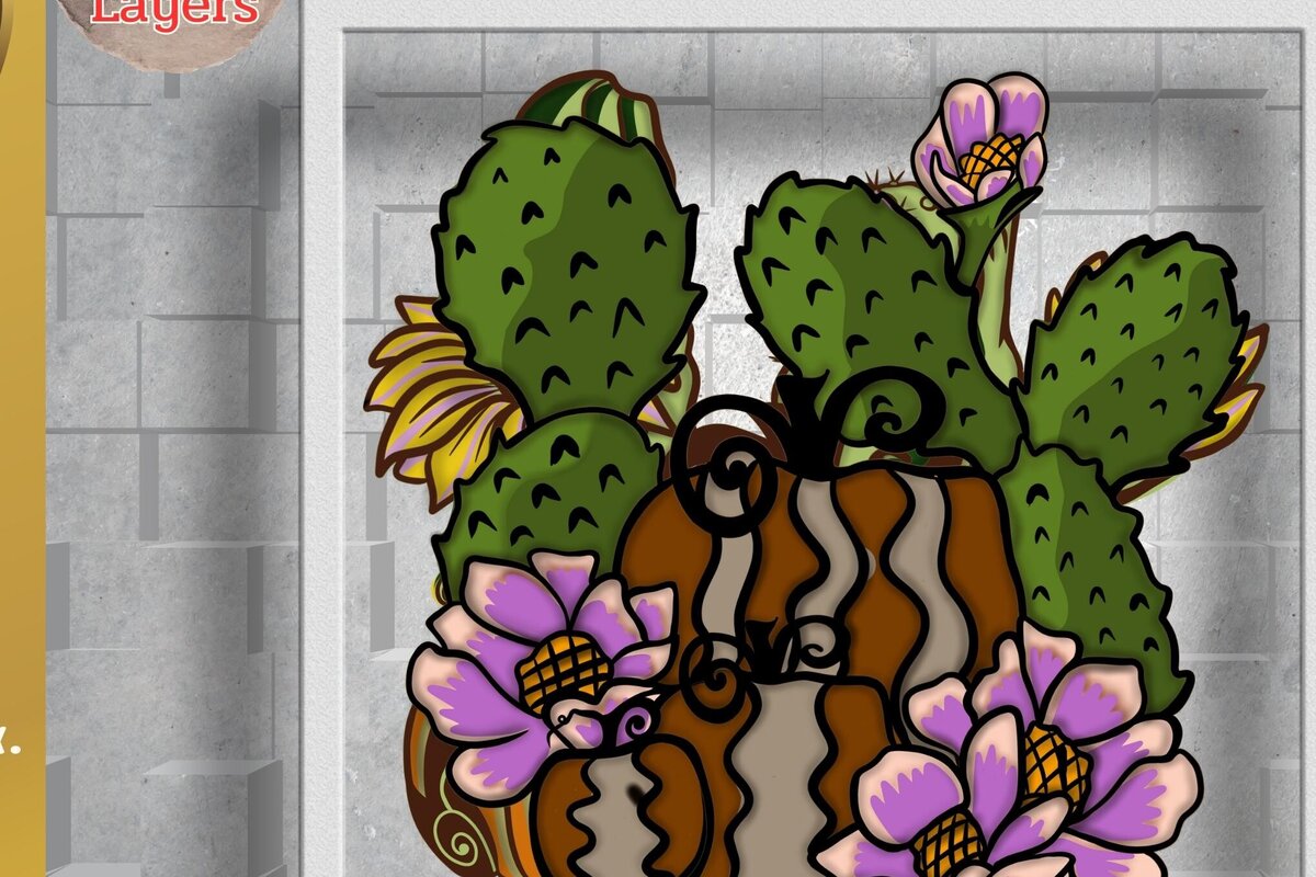 Intra απο ξύλο plywood 3mm-4mm πάχος τρισδιάστατος κάκτος και κολοκύθα Δίασταση 3000x3000 cm INTRAFABR-78920627