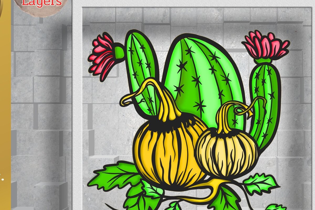 Intra απο ξύλο plywood 3mm-4mm πάχος τρισδιάστατος κάκτος και κολοκύθα Δίασταση 2048x2048 cm INTRAFABR-78997907