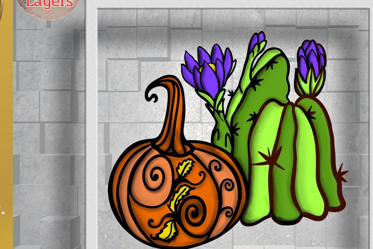 Intra απο ξύλο plywood 3mm-4mm πάχος τρισδιάστατος κάκτος και κολοκύθα Δίασταση 2048x2048 cm INTRAFABR-79000408