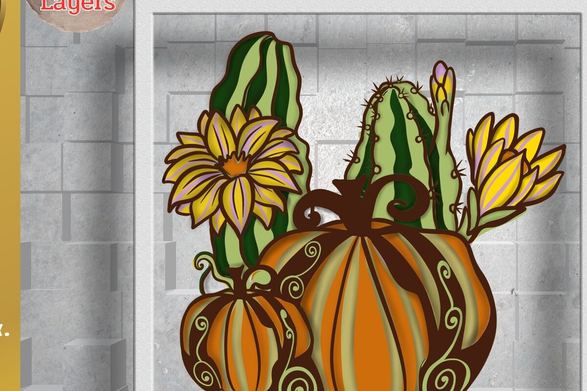 Intra απο ξύλο plywood 3mm-4mm πάχος τρισδιάστατος κάκτος και κολοκύθα Δίασταση 3000x3000 cm INTRAFABR-78727081