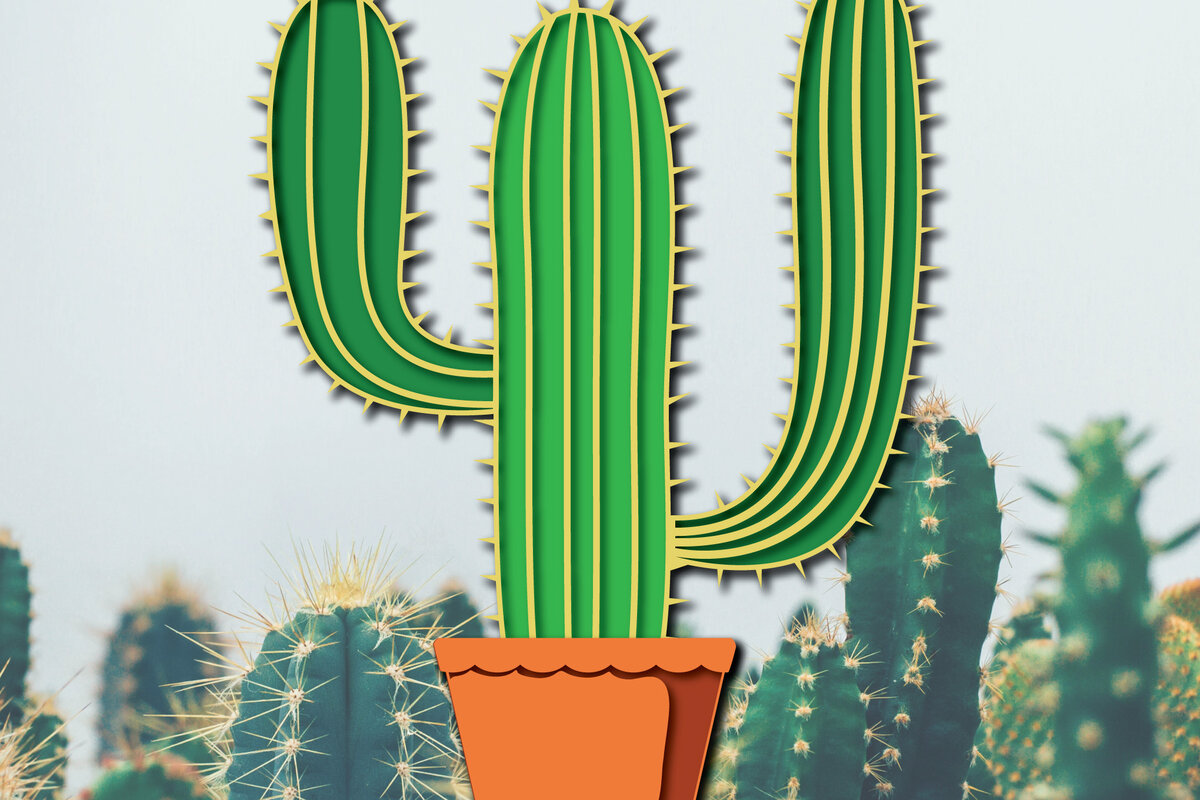 Σετ των 2 Intra απο ξύλο plywood 3mm-4mm πάχος 3d Cactus Paper Cut Δίασταση 1200x1200 cm INTRAFABR-30091941