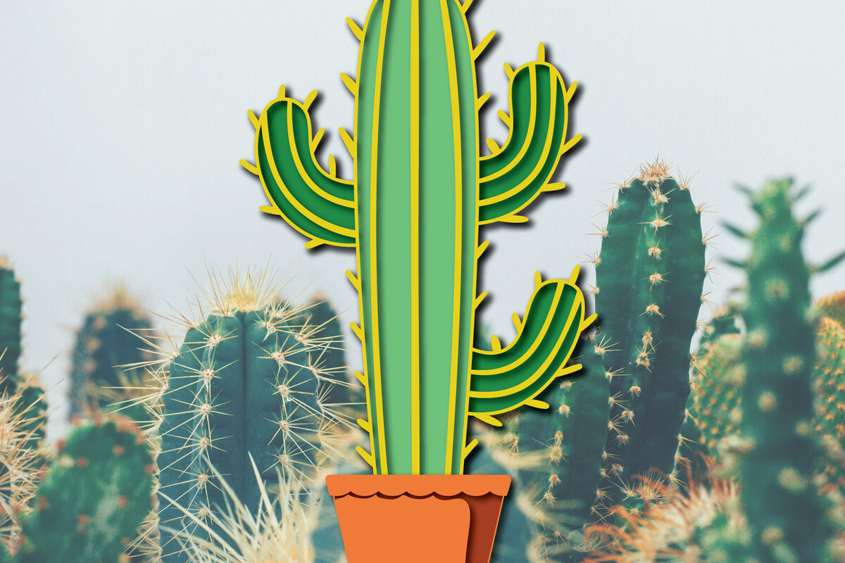 Σετ των 2 Intra απο ξύλο plywood 3mm-4mm πάχος 3d Cactus Paper Cut Δίασταση 1200x1200 cm INTRAFABR-30091946