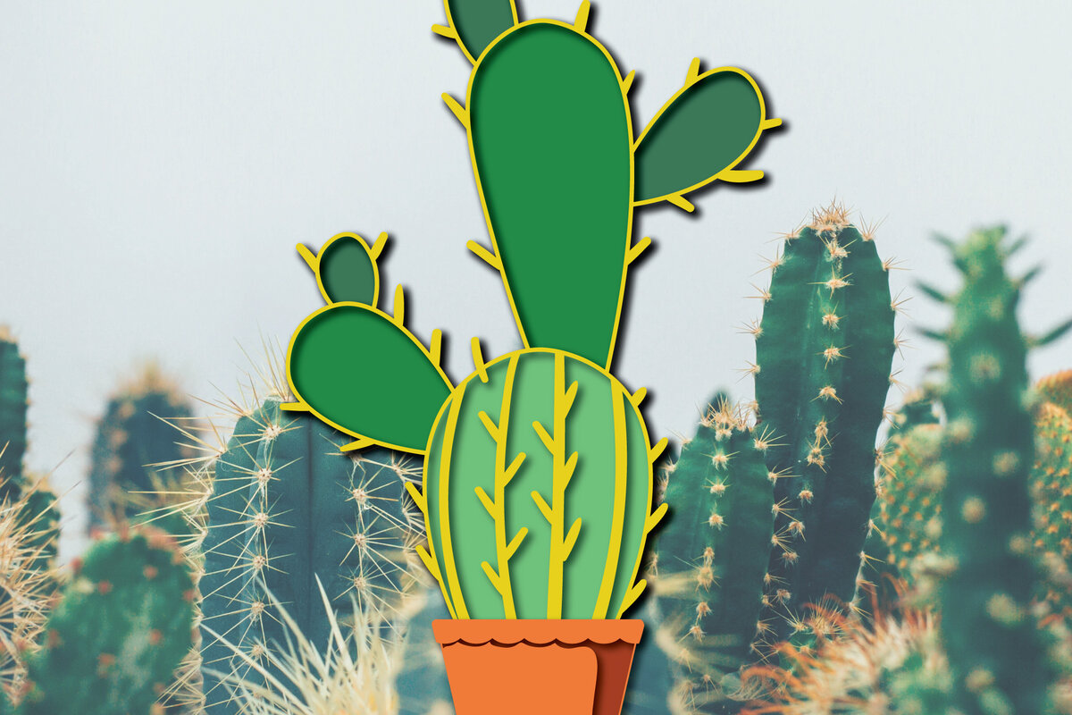 Σετ των 2 Intra απο ξύλο plywood 3mm-4mm πάχος 3d Cactus Paper Cut Δίασταση 1200x1200 cm INTRAFABR-30091949