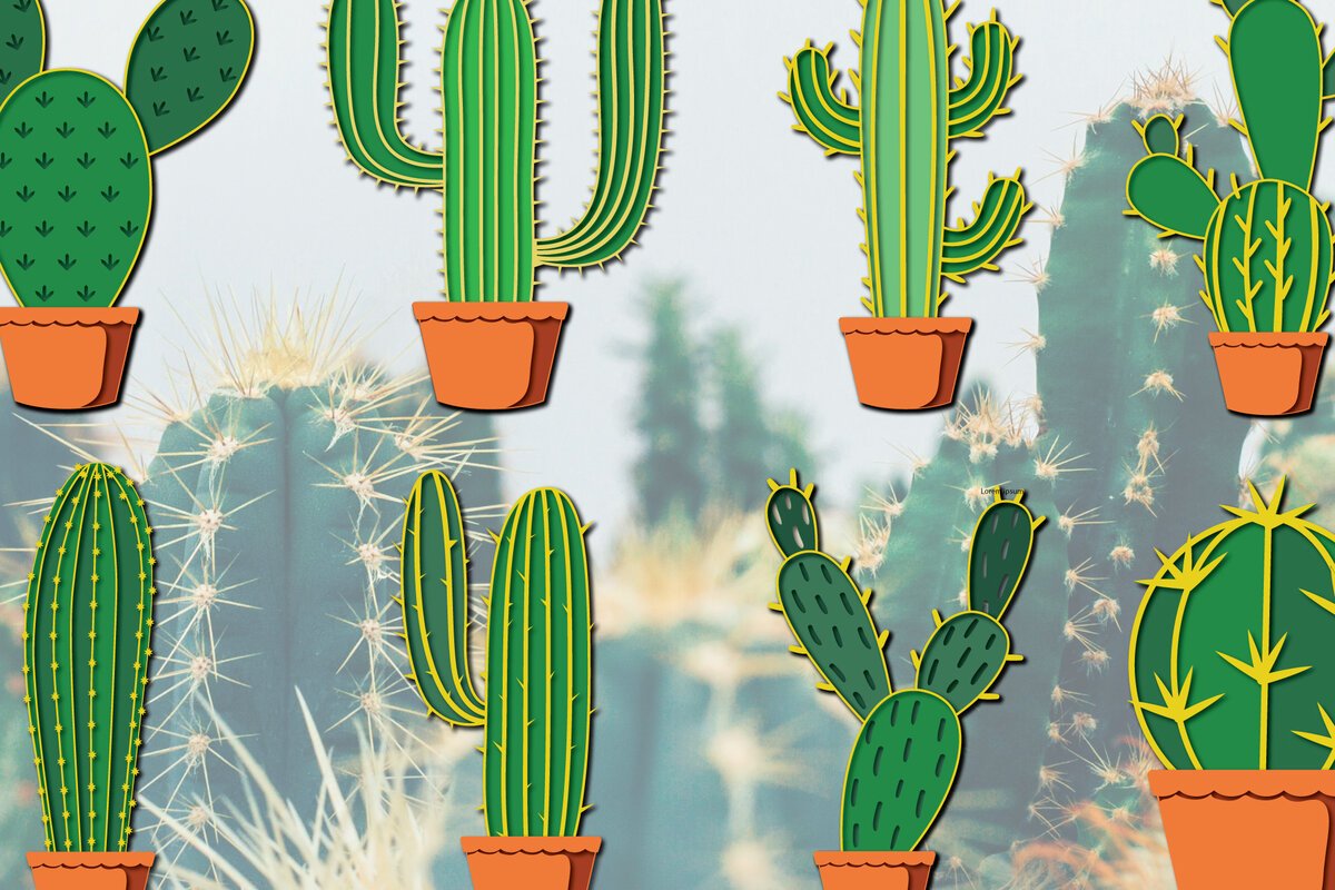 Σετ των 2 Intra απο ξύλο plywood 3mm-4mm πάχος αρχείου 3d Cactus Paper Cut Δίασταση 1200x1200 cm INTRAFABR-30092057