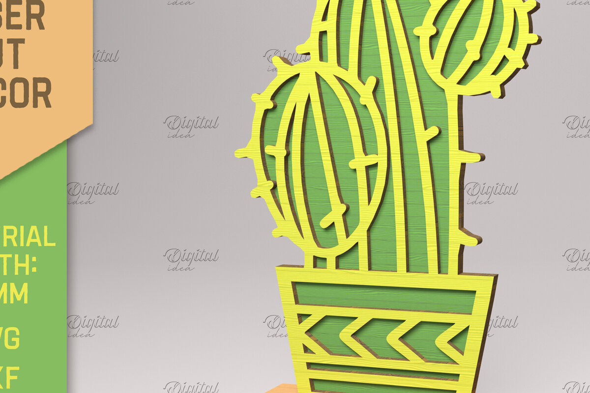 Intra απο ξύλο plywood 3mm-4mm πάχος 3D Cactus Stand . Χυμώδεις Δίασταση 30x20 cm INTRAFABR-83505027