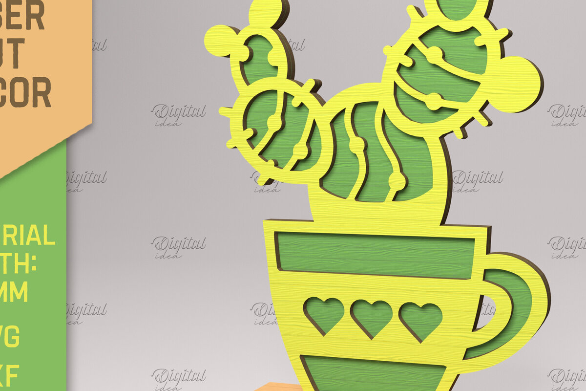 Σετ των 2 Intra απο ξύλο plywood 3mm-4mm πάχος 3D Cactus Stand . Χυμώδεις Δίασταση 30x20 cm INTRAFABR-83504906