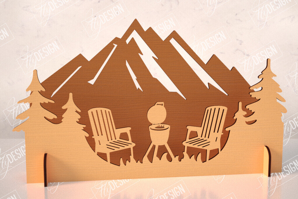 Intra απο ξύλο plywood 3mm-4mm πάχος 3D Camping Scene |Adventure Vibe| Πεζοπορία Δίασταση 30x20 cm INTRAFABR-114250074