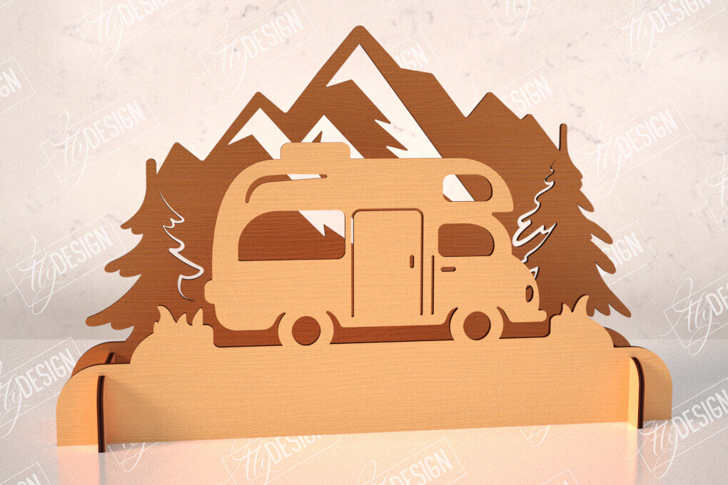 Σετ των 2 Intra απο ξύλο plywood 3mm-4mm πάχος 3D Camping Scene |Adventure Vibe| Πεζοπορία Δίασταση 30x20 cm INTRAFABR-114250026