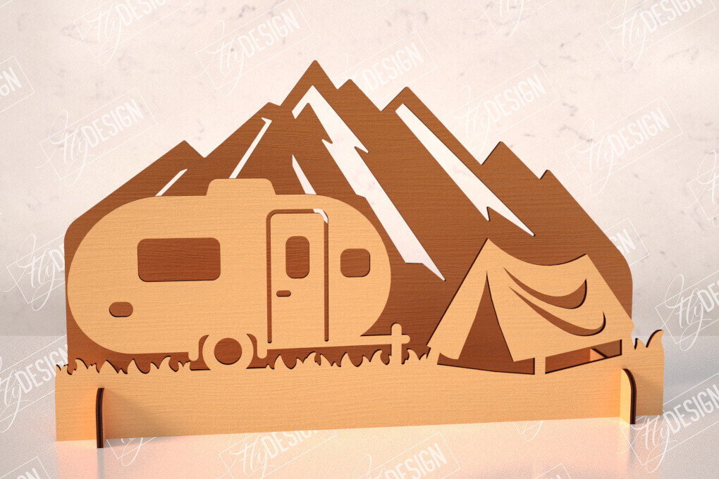 Σετ των 2 Intra απο ξύλο plywood 3mm-4mm πάχος 3D Camping Scene |Adventure Vibe| Πεζοπορία Δίασταση 30x20 cm INTRAFABR-114250034