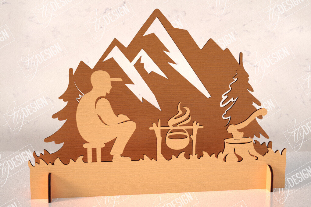 Σετ των 2 Intra απο ξύλο plywood 3mm-4mm πάχος 3D Camping Scene |Adventure Vibe| Πεζοπορία Δίασταση 30x20 cm INTRAFABR-114250043