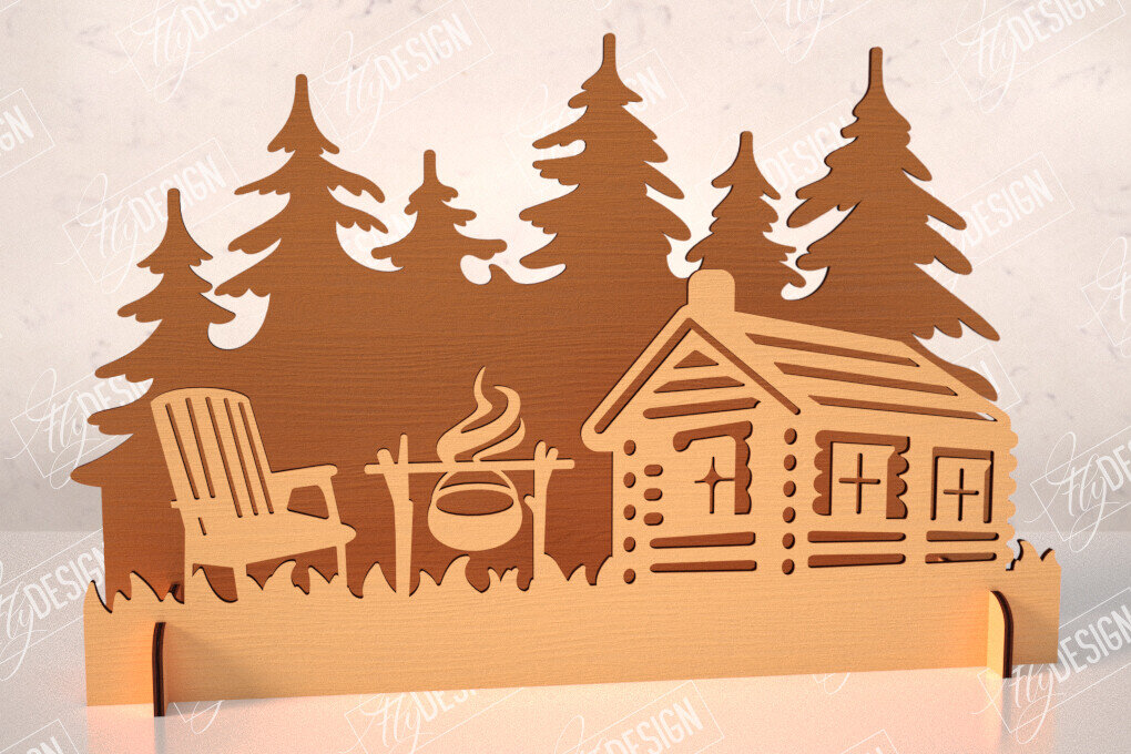 Intra απο ξύλο plywood 3mm-4mm πάχος 3D Camping Scene |Adventure Vibe| Πεζοπορία Δίασταση 30x20 cm INTRAFABR-114250051