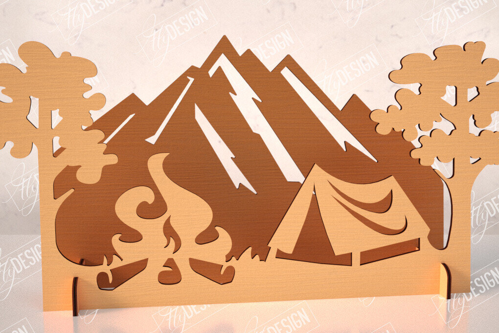 Σετ των 2 Intra απο ξύλο plywood 3mm-4mm πάχος 3D Camping Scene |Adventure Vibe| Πεζοπορία Δίασταση 30x20 cm INTRAFABR-114250058