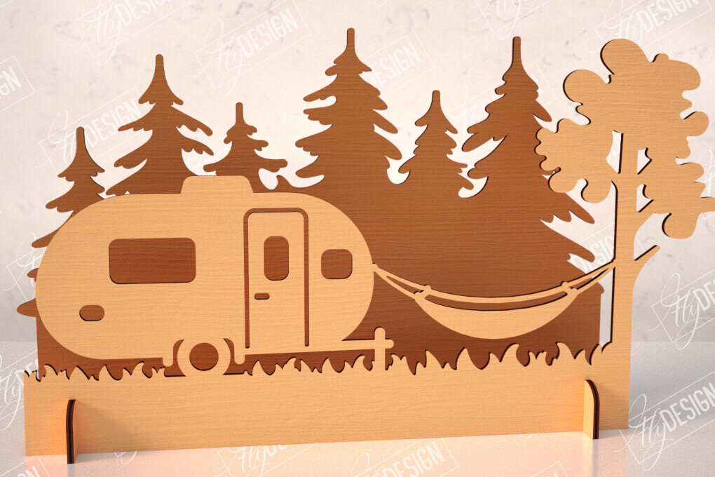 Σετ των 2 Intra απο ξύλο plywood 3mm-4mm πάχος 3D Camping Scene |Adventure Vibe| Πεζοπορία Δίασταση 30x20 cm INTRAFABR-114250065