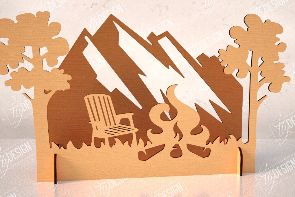 Intra απο ξύλο plywood 3mm-4mm πάχος 3D Camping Scene |Adventure Vibe| Πεζοπορία Δίασταση 30x20 cm INTRAFABR-114249996