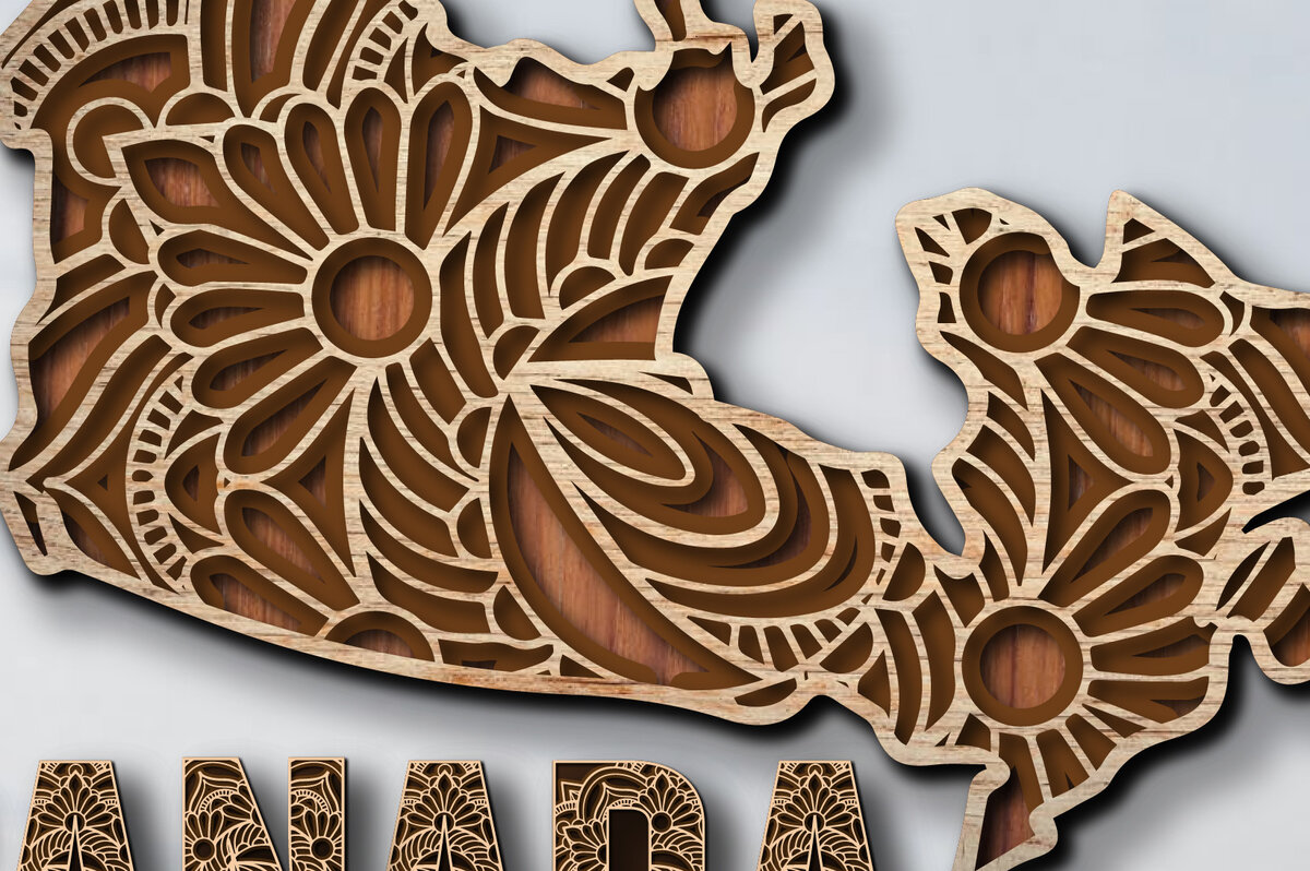 Σετ των 3 Intra απο ξύλο plywood 3mm-4mm πάχος Τρισδιάστατος Ξύλινος Χάρτης Κοπής Χώρας με Λέιζερ Καναδά Δίασταση 15x15 cm INTRAFABR-28871124