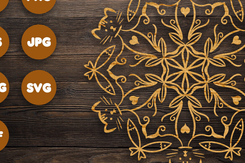 Intra απο ξύλο plywood 3mm-4mm πάχος 3D Cat Fish Mandala για Cricut Δίασταση 30x30 cm INTRAFABR-79235928