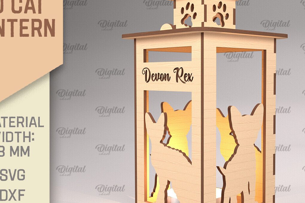 Σετ των 2 Intra απο ξύλο plywood 3mm-4mm πάχος 3D Φανάρι γάτας . Λάμπα κοπής με λέιζερ Δίασταση 30x20 cm INTRAFABR-92625349