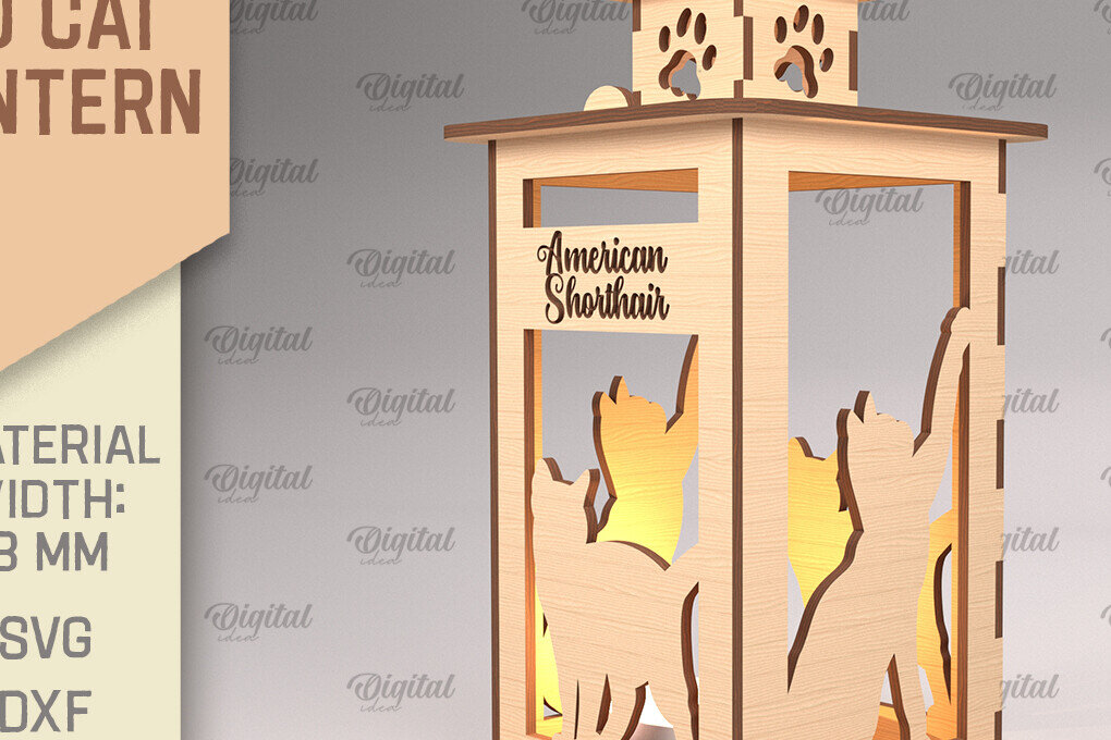 Intra απο ξύλο plywood 3mm-4mm πάχος 3D Φανάρι γάτας . Λάμπα κοπής με λέιζερ Δίασταση 30x20 cm INTRAFABR-92625391