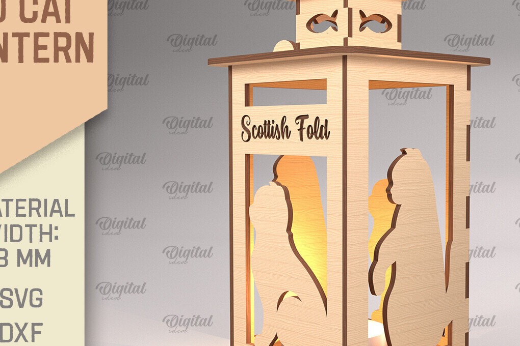 Intra απο ξύλο plywood 3mm-4mm πάχος 3D Φανάρι γάτας . Λάμπα κοπής με λέιζερ Δίασταση 30x20 cm INTRAFABR-92624761