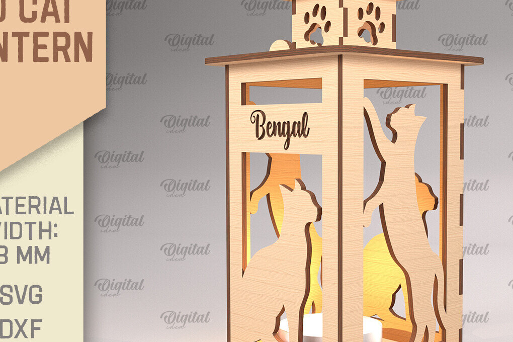 Intra απο ξύλο plywood 3mm-4mm πάχος 3D Φανάρι γάτας . Λάμπα κοπής με λέιζερ Δίασταση 30x20 cm INTRAFABR-92624868