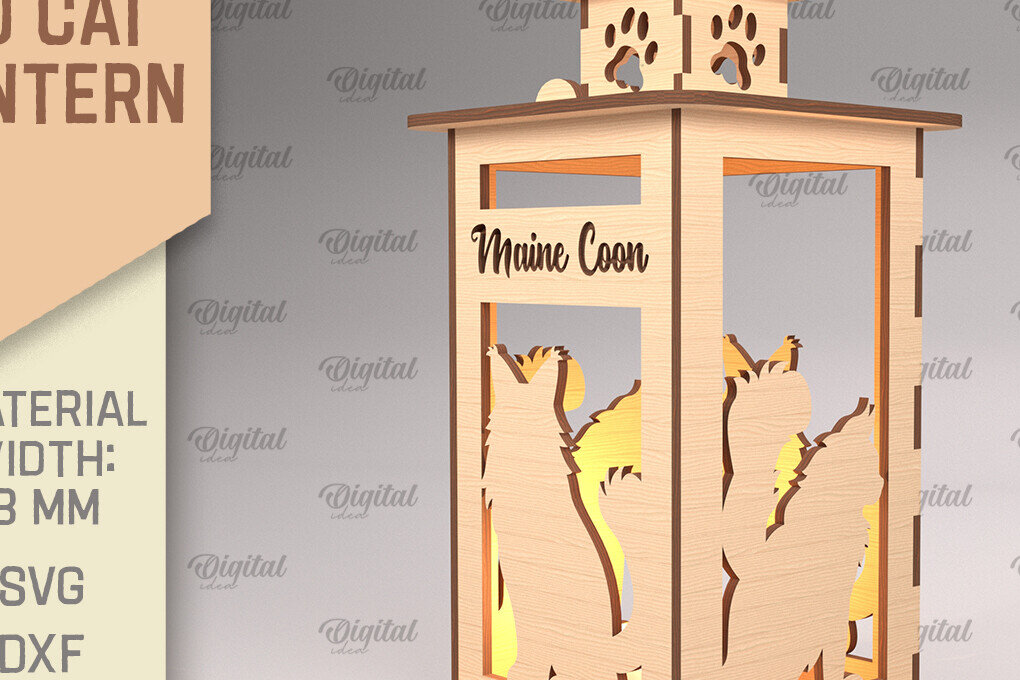 Σετ των 2 Intra απο ξύλο plywood 3mm-4mm πάχος 3D Φανάρι γάτας . Λάμπα κοπής με λέιζερ Δίασταση 30x20 cm INTRAFABR-92624656