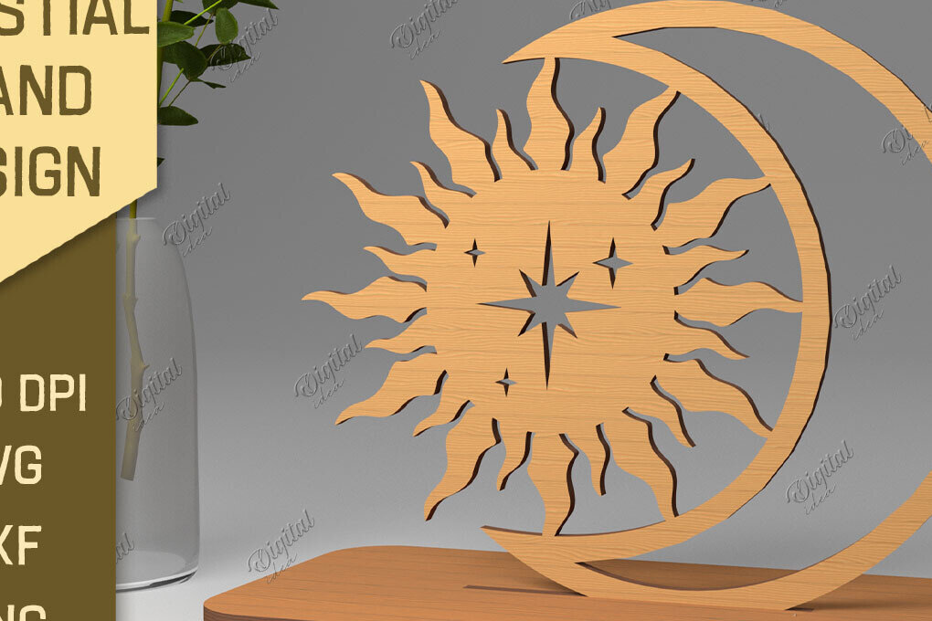 Intra απο ξύλο plywood 3mm-4mm πάχος Τρισδιάστατη Ουράνια Βάση. Λέιζερ Ήλιου και Σελήνης Δίασταση 30x20 cm INTRAFABR-86714249