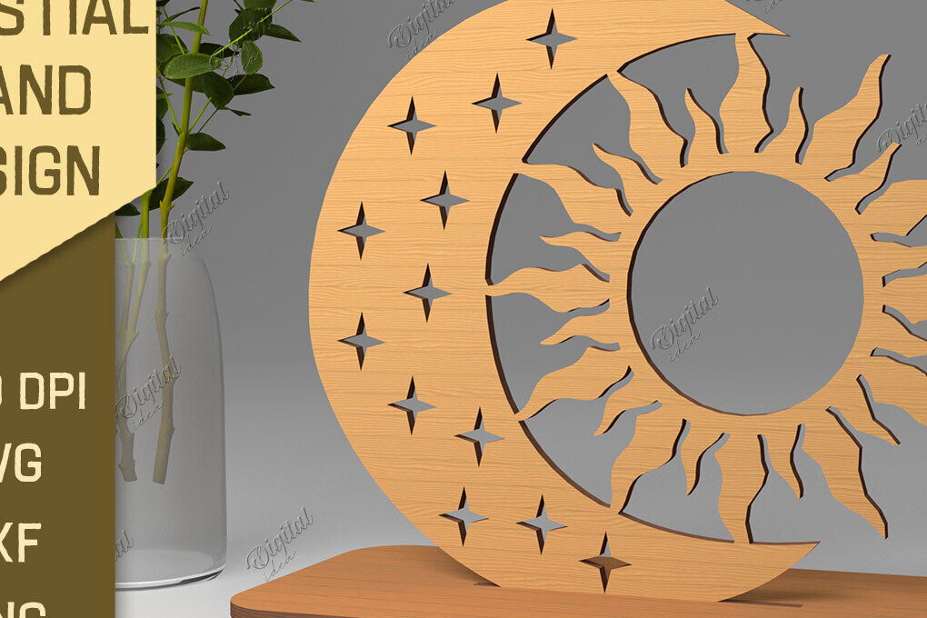 Intra απο ξύλο plywood 3mm-4mm πάχος Τρισδιάστατη Ουράνια Βάση. Λέιζερ Ήλιου και Σελήνης Δίασταση 30x20 cm INTRAFABR-86713449