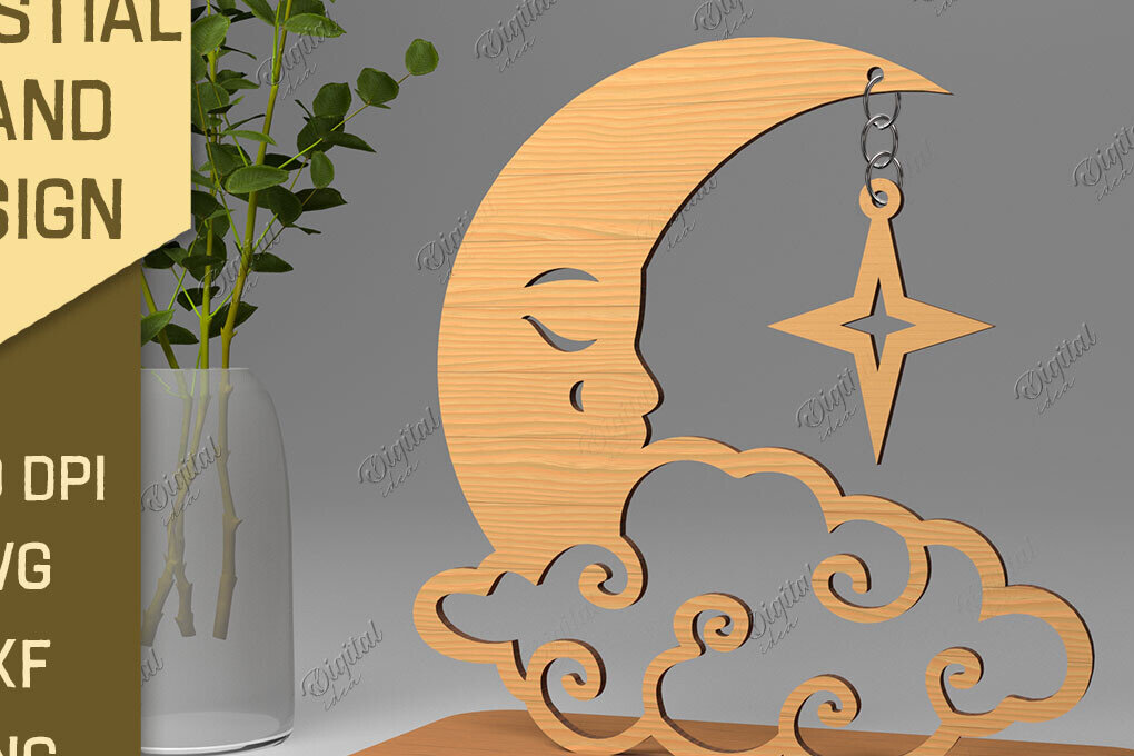 Intra απο ξύλο plywood 3mm-4mm πάχος Τρισδιάστατη Ουράνια Βάση. Λέιζερ Ήλιου και Σελήνης Δίασταση 30x20 cm INTRAFABR-86713563