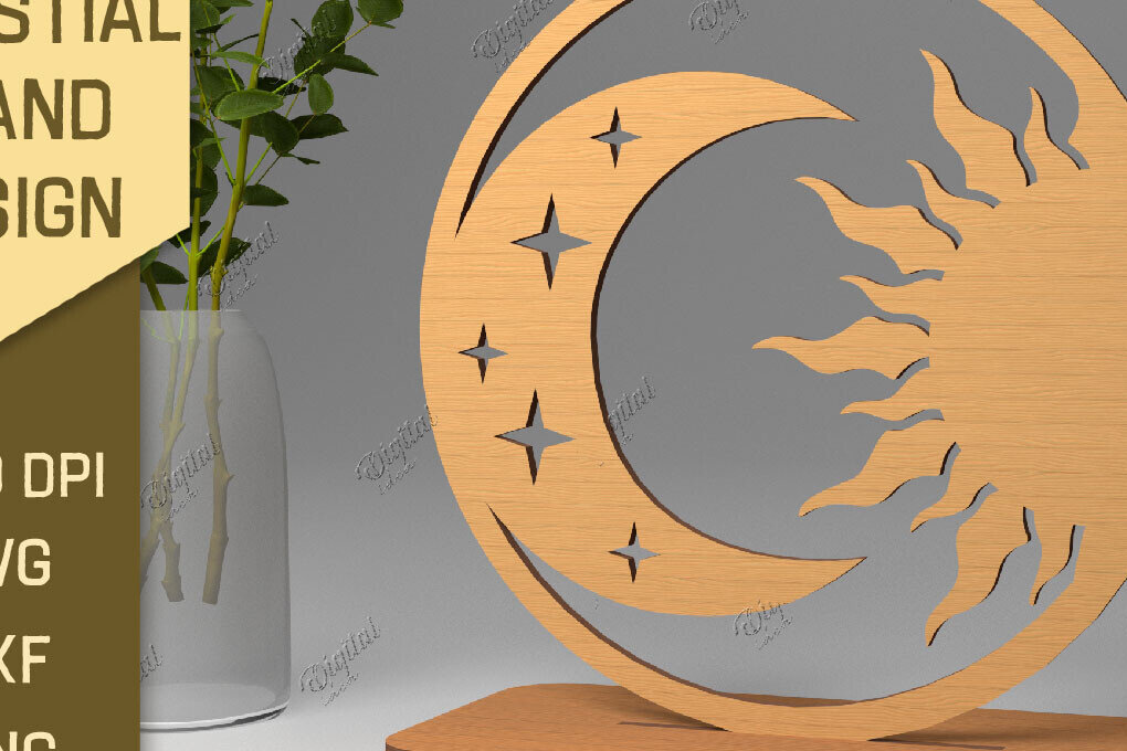 Intra απο ξύλο plywood 3mm-4mm πάχος Τρισδιάστατη Ουράνια Βάση. Λέιζερ Ήλιου και Σελήνης Δίασταση 30x20 cm INTRAFABR-86713696