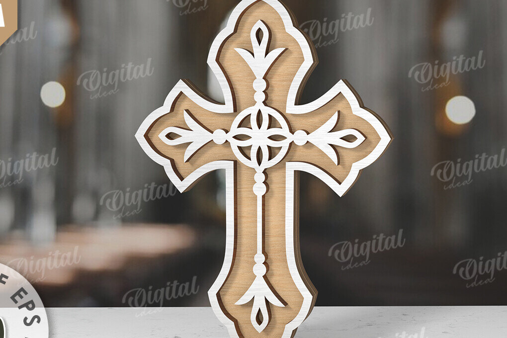 Σετ των 2 Intra απο ξύλο plywood 3mm-4mm πάχος 3D Christian Cross Cut  Δίασταση 30x20 cm INTRAFABR-118836008