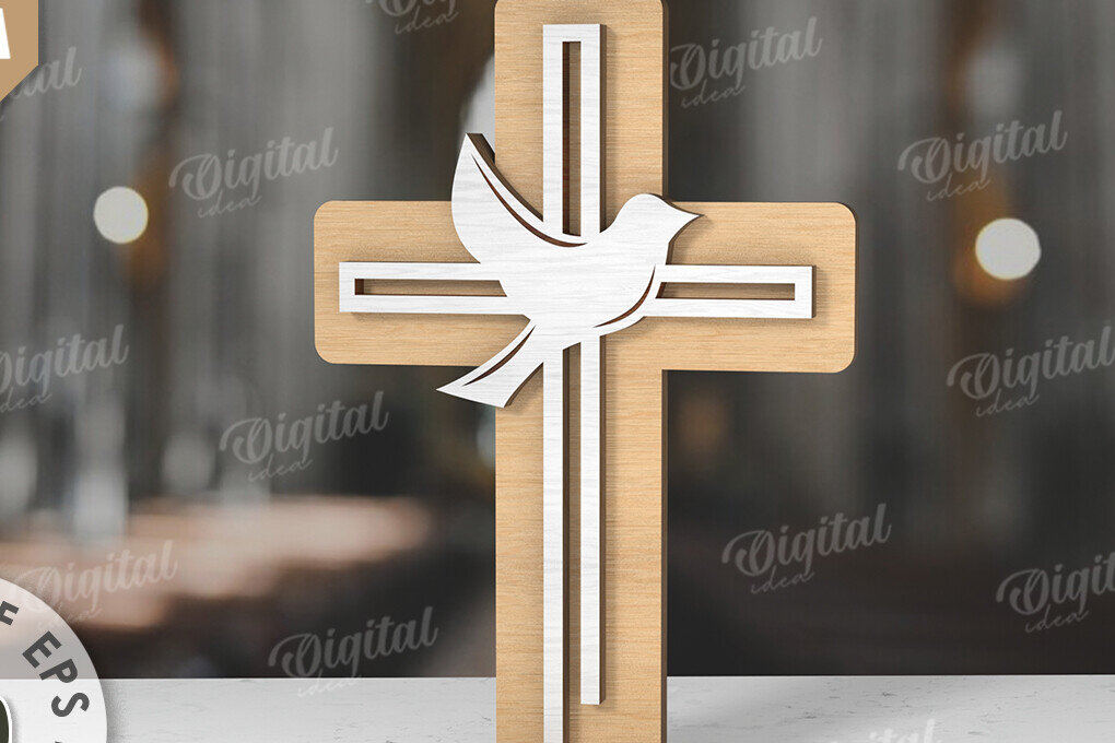 Σετ των 2 Intra απο ξύλο plywood 3mm-4mm πάχος 3D Christian Cross Cut  Δίασταση 30x20 cm INTRAFABR-118836153