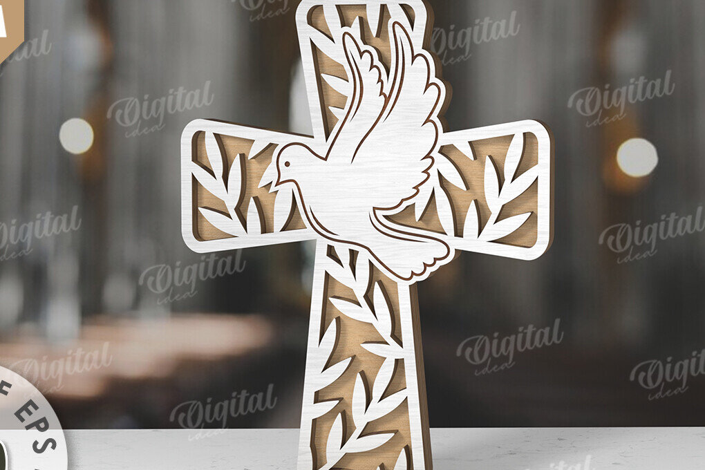 Intra απο ξύλο plywood 3mm-4mm πάχος 3D Christian Cross Cut  Δίασταση 30x20 cm INTRAFABR-118835468