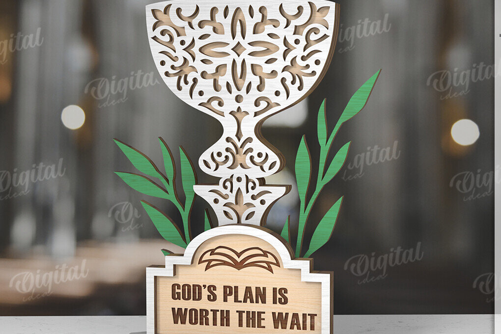 Σετ των 2 Intra απο ξύλο plywood 3mm-4mm πάχος 3D Χριστιανική όρθια διακόσμηση με λέιζερ Δίασταση 30x20 cm INTRAFABR-119722210