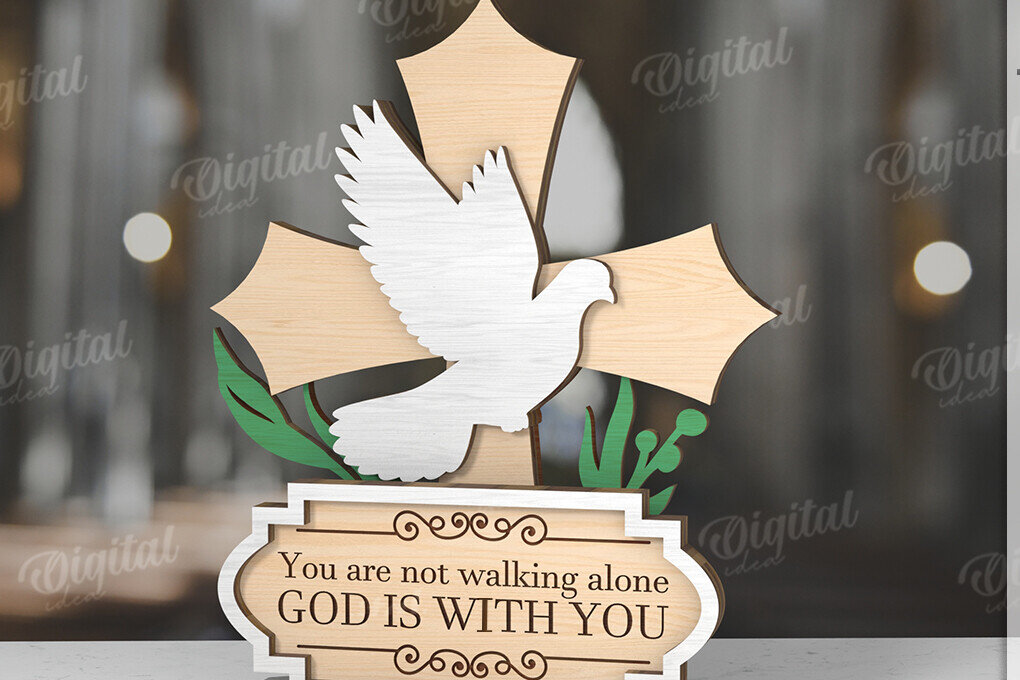 Σετ των 2 Intra απο ξύλο plywood 3mm-4mm πάχος 3D Χριστιανική όρθια διακόσμηση με λέιζερ Δίασταση 30x20 cm INTRAFABR-119722389