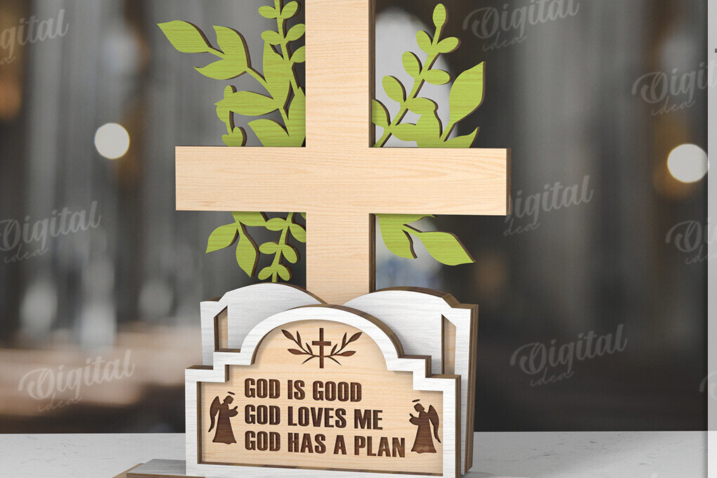 Σετ των 2 Intra απο ξύλο plywood 3mm-4mm πάχος 3D Χριστιανική όρθια διακόσμηση με λέιζερ Δίασταση 30x20 cm INTRAFABR-119722526