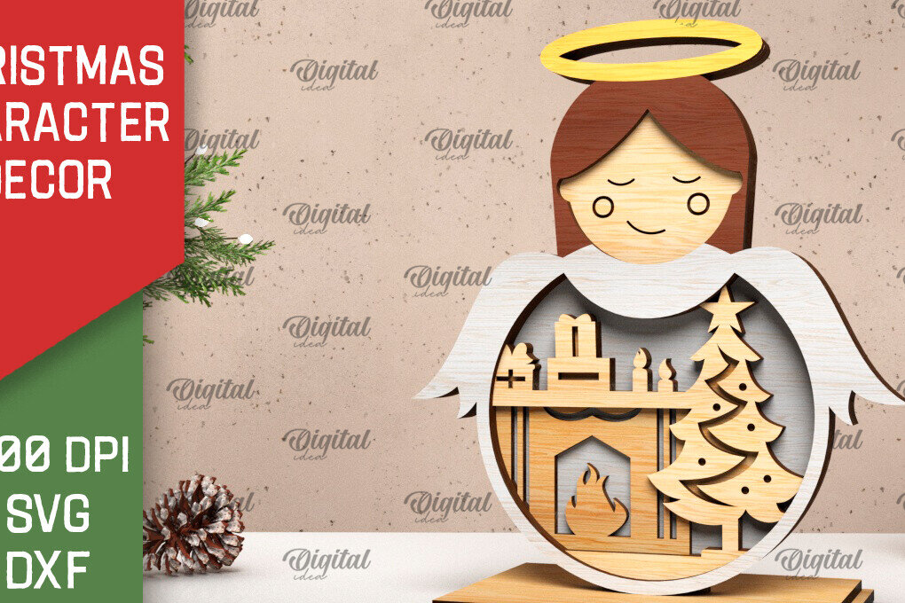 Σετ των 2 Intra απο ξύλο plywood 3mm-4mm πάχος Τρισδιάστατη Χριστουγεννιάτικη διακόσμηση αγγέλου Δίασταση 15x15 cm INTRAFABR-105996453