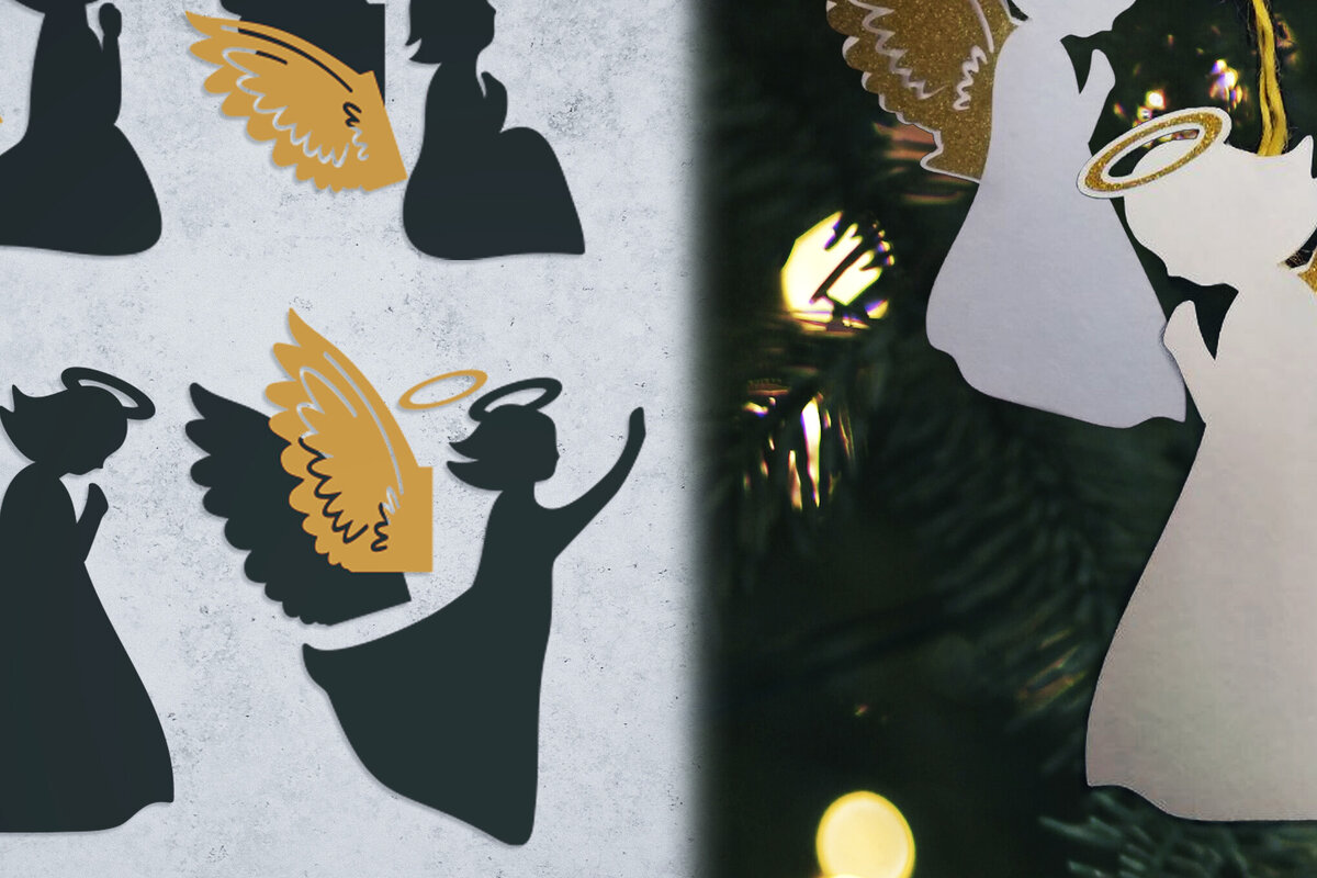 Σετ των 2 Intra απο ξύλο plywood 3mm-4mm πάχος 3d Christmas Angel | Δέσμη Γέννησης Δίασταση 15x15 cm INTRAFABR-76985561