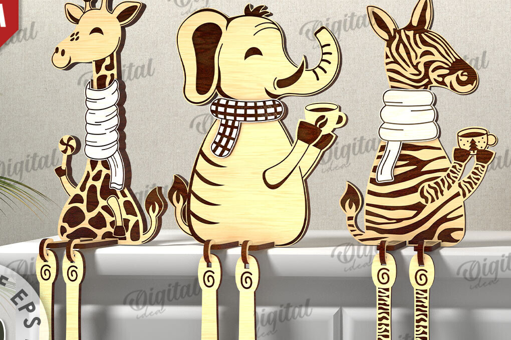 Σετ των 2 Intra απο ξύλο plywood 3mm-4mm πάχος Τρισδιάστατη δέσμη Χριστουγεννιάτικων ζώων Δίασταση 15x15 cm INTRAFABR-111132299