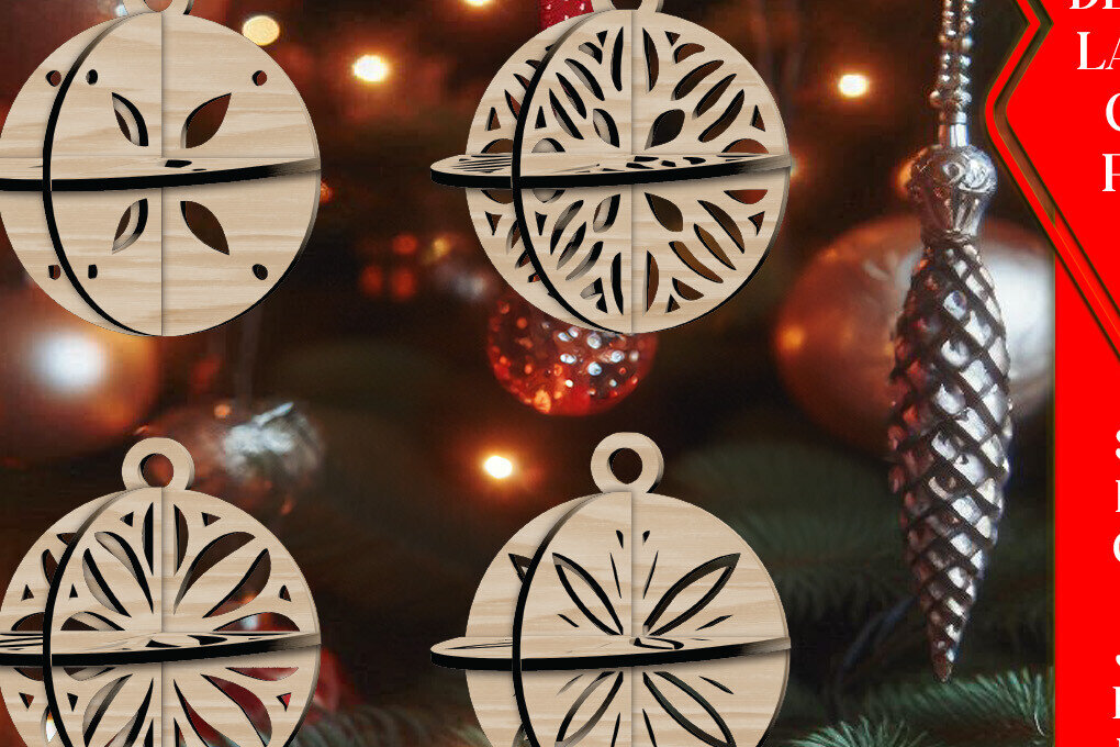 Σετ των 3 Intra απο ξύλο plywood 3mm-4mm πάχος Τρισδιάστατο Χριστουγεννιάτικων Μπάλων V1 Δίασταση 1x1 cm INTRAFABR-108433574