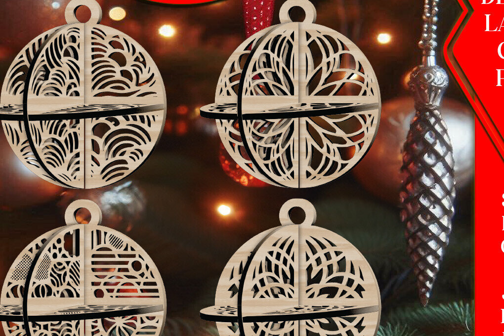 Σετ των 3 Intra απο ξύλο plywood 3mm-4mm πάχος Τρισδιάστατο Χριστουγεννιάτικων Μπάλων V10 Δίασταση 1x1 cm INTRAFABR-108472317